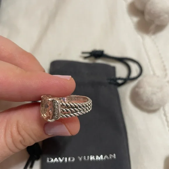 Authentic David Yurman Petite Wheaton Morganite and Diamonds, 10mm - Picture 7 of 9